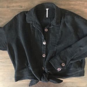 Free people black tie front button up shirt